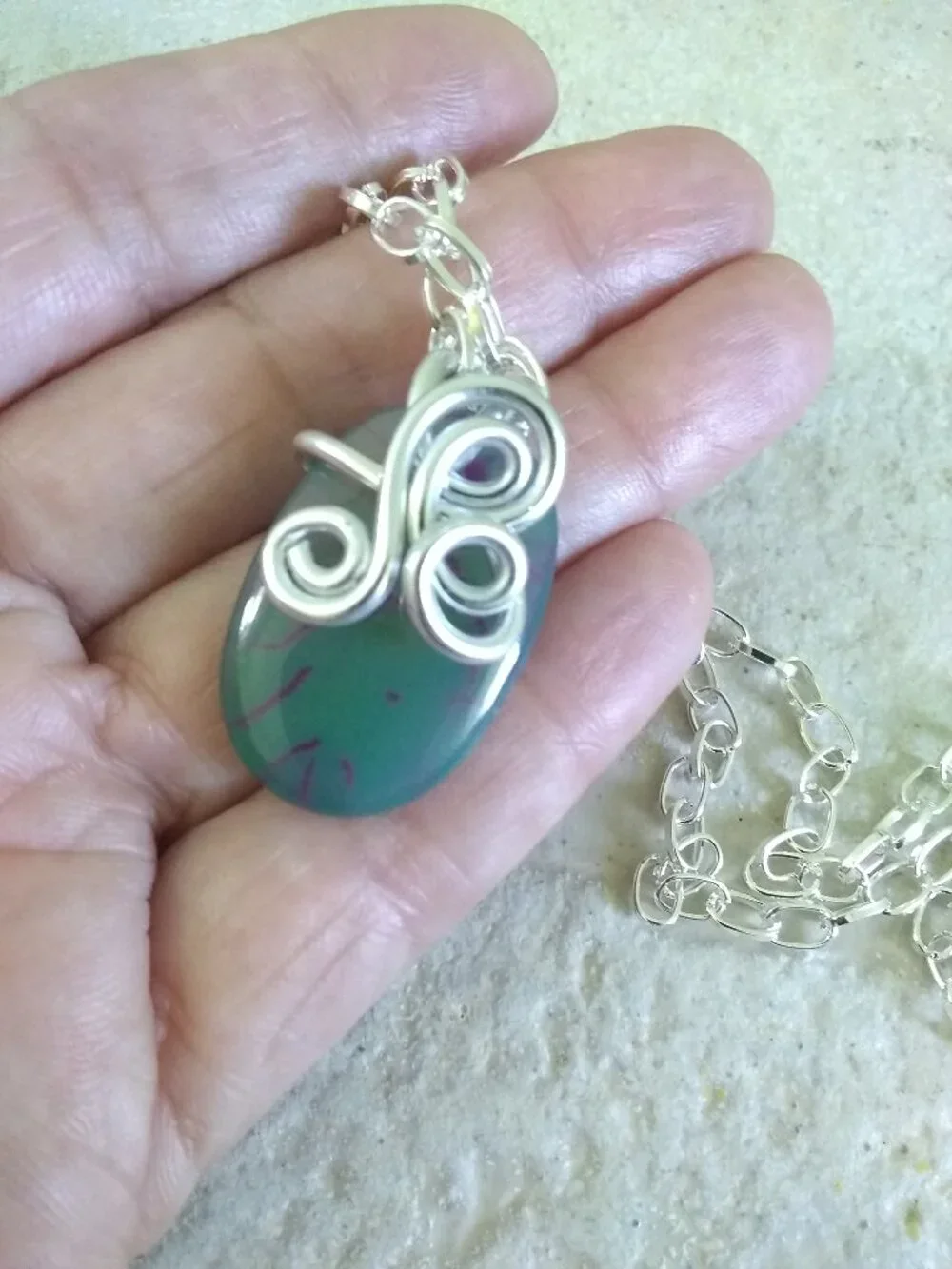 Green Agate Pendant Necklace 22